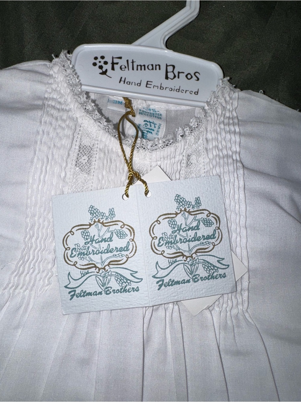Feltman Brothers Girls size 3 months Hand-Embroidered White Baby Dress NWT - Picture 7 of 8
